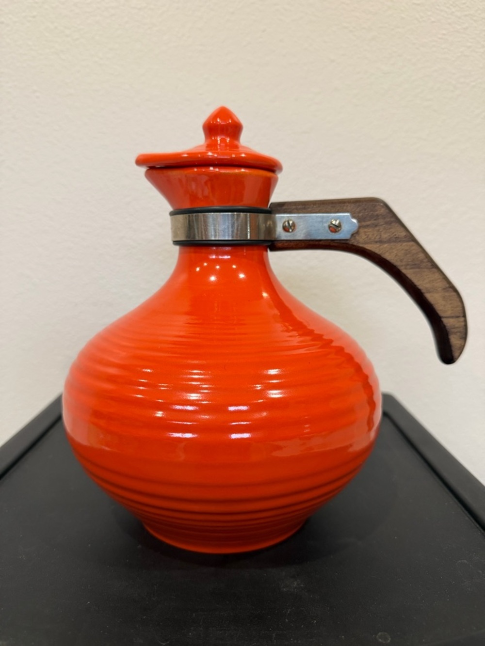 Vintage Bauer Orange Ringware Pitcher With Lid